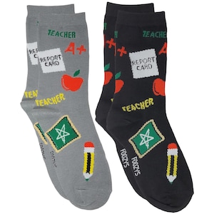 Lehrer Schulzeugnis Schüler Lehrer A + Bleistift Apfel Spaß Crew Socken Damen 2 Paar