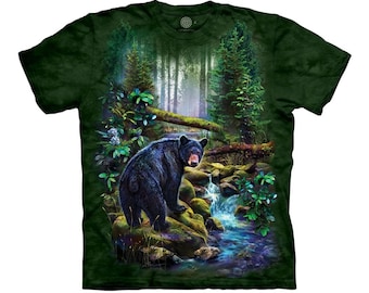 The Mountain American Black Bear Cubs Grizzly Mama Bears Animal Nature Gray Cotton Kids Shirt L-XL