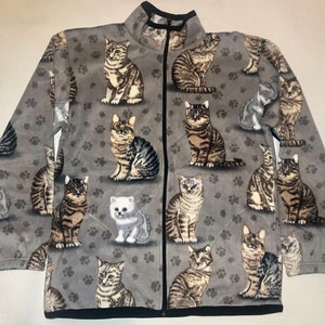 ZooFleece Kittens Persian Cat European Shorthair Kitty Meow Purring Animal Pet Grey Paws Cats Fleece Gray Sweater Jacket XS-L