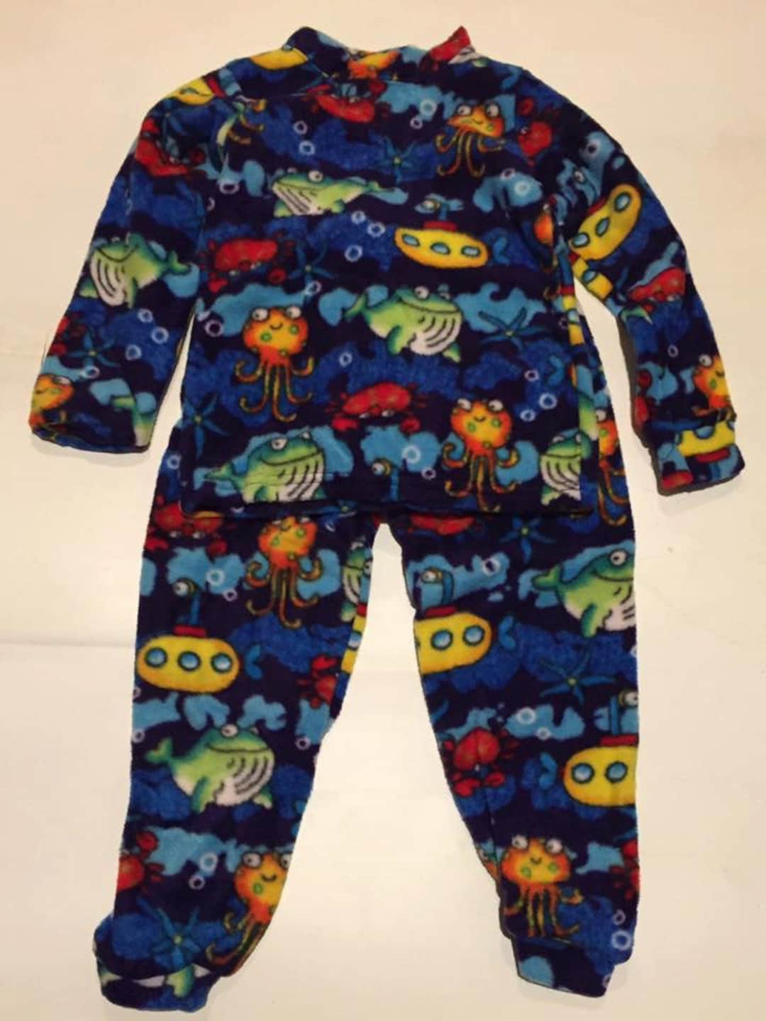 Pyjama Octopus Octopus Crab Fish Submarine Bubbles Kids Blue Ocean Aquatic Fleece ...