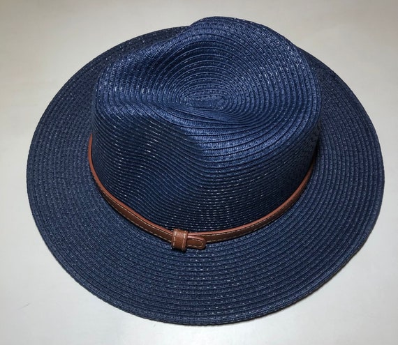Panama Leather Belt Fedora Navy Blue Beach Unisex Packable Adjustable Paper SPF50 Sun Hat Etsy Canada