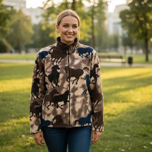 ZooFleece Horse Beige Horses Jacket Winter Warm Equestrian Sweater Reversible Fleece XL-2X