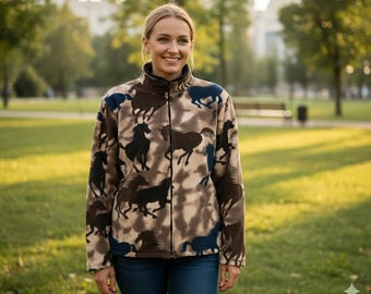 ZooFleece Horse Beige Horses Jacket Winter Warm Equestrian Sweater Reversible Fleece XL-2X