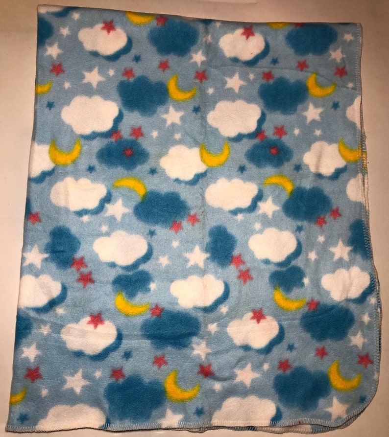 Zoofleece Star Moon Clouds Night Sky Blue Fleece Blanket Quilt Etsy