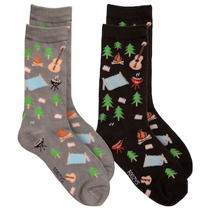 Camping Out Grounds Tent Grill Campsite Fire Crew Women&#39;s Socks 2 Pairs
