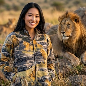 ZooFleece Lion Lions Big Cats Lioness Fleece Jacket Winter Warm Gift Sweater S-3X
