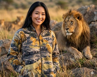 ZooFleece Lion Lions Big Cats Lioness Fleece Jacket Winter Warm Gift Sweater S-3X