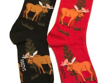 Maine Moose Elk Deer Antlers Cute Wild Animal 2 Pairs Women's Socks
