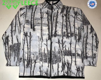 ZooFleece Snow Tree Birch Camouflage Camo Fleece White Jacket Winter Hunt Hunting Sweater S-3X