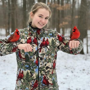 ZooFleece Cardinal Sweater Northern Cardinals Red Bird Women's Jacket XS-L