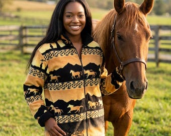 ZooFleece Sunset Horse Yellow Horses Mare Equine Sweater Animal Jacket 2X