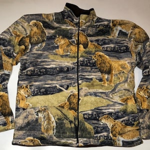 ZooFleece Lion Lions Big Cats Lioness Fleece Jacket Winter Warm Gift Sweater S-3X