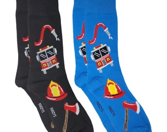 Firefighter Firemen Fireman Hose Fire Truck Axe Rescue Safe 2 Pairs Men's Socks