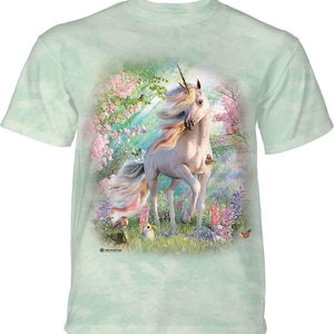 Unicorn Enchanted Rainbow Fantasy Horse Horn Mythical Legendary Magical Creature Spirited Wild T-Shirt Mountain Blue Animal Cotton S-3X