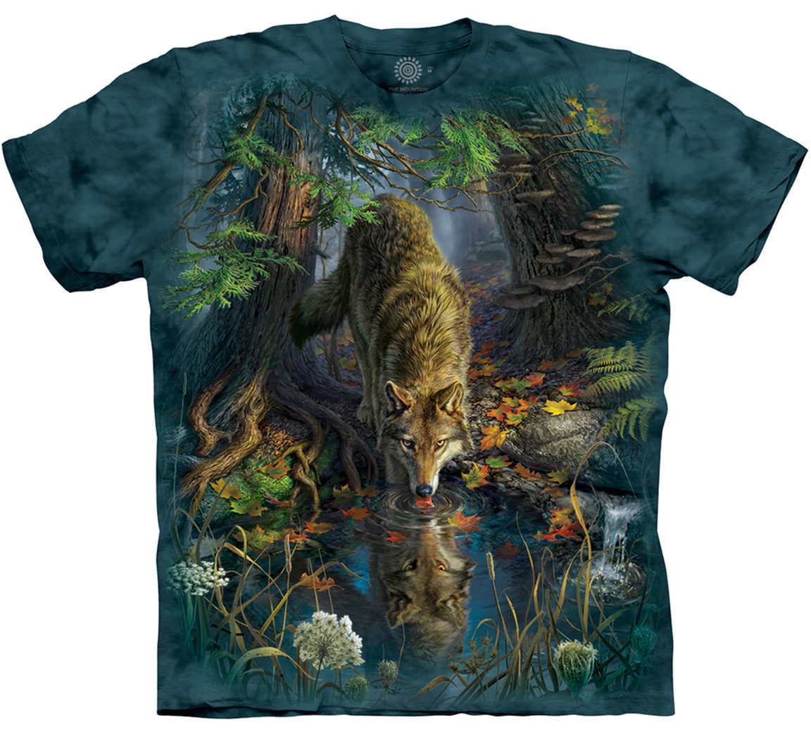 Wolf Enchanted Pool Reflection Wild Wolves Loyal Gray Wolf Dog Animal The Mountain Blue Nature Gift Cotton Adult T-Shirt S-3X