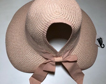 Ponytail Ponycap Beach Church Bow Women's Packable Chin Strap Cloche Paper SPF50 Sun Hat