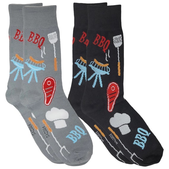 BBQ Grill Barbecue Raw Meat Steak Chef Cook Spatula 2 Pairs Socks Men's