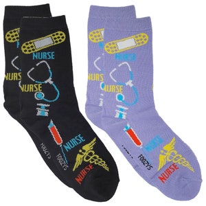 Nurse Nursing RN Medical Doctor Stethoscope Hospital 2 Pair Women&#39;s Socks