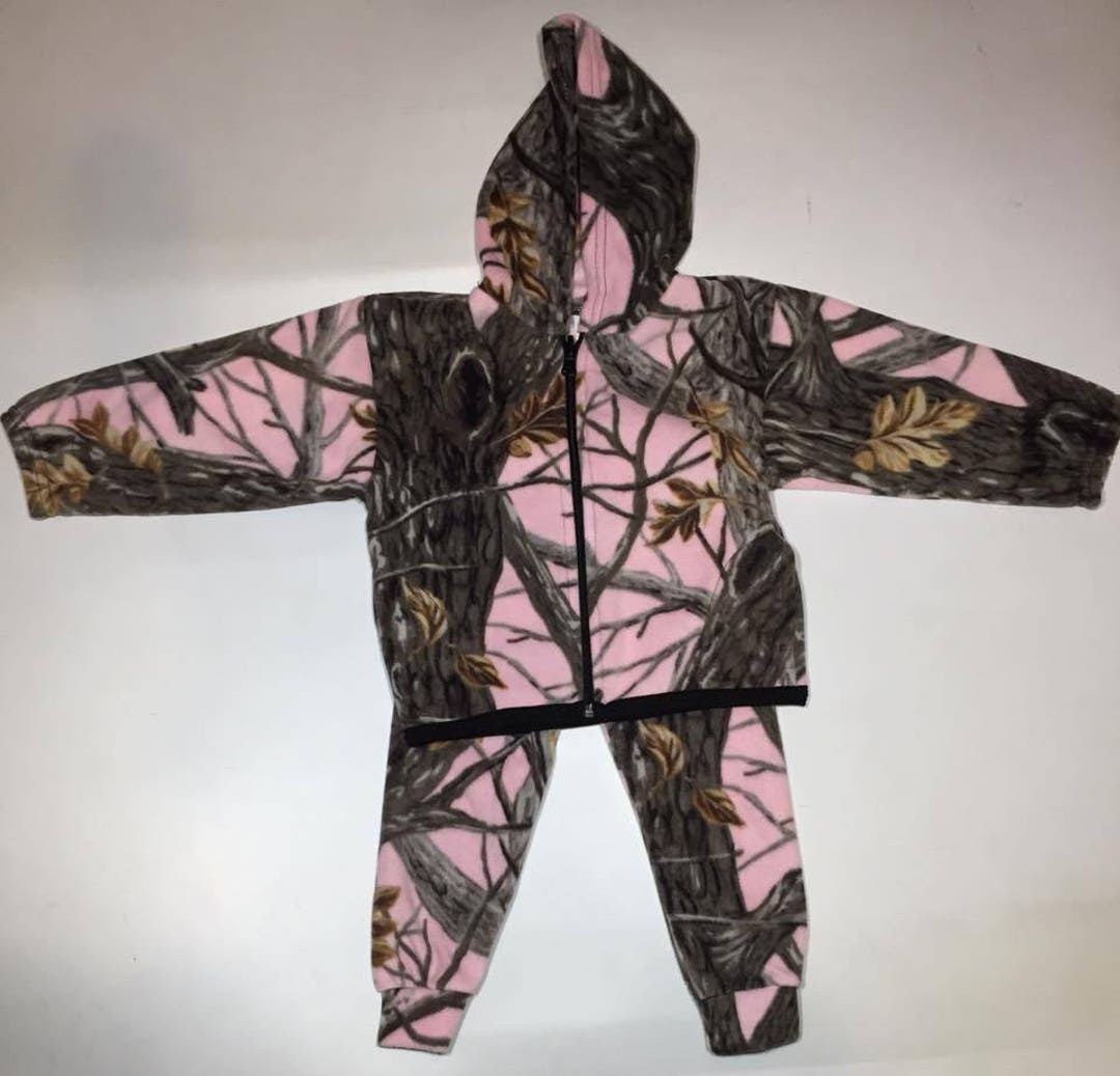 Kids Pink Tree Camo Fleece Pj's Pajamas Piece Set Gift Birthday