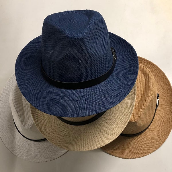 Panama Leather Belt Fedora Beach Unisex Sturdy Adjustable Paper SPF50 Sun Hat