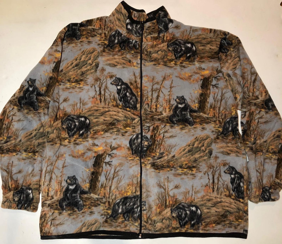 Hooded Bear Print Fleece Babygrow