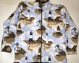 ZooFleece Lighthouse Fleece Unisex Sweater Nautical Ocean Beach Blue Ocean Jasper Art Print Coastal Wall Art