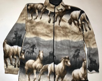 ZooFleece Horses Comfortable Equestrian Desert Polar Fleece Jacket Winter Horse Warm Mare Best Friend Gift Birthday 2X