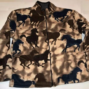 ZooFleece ホース ベージュ ホース ジャケット 冬 暖かい 乗馬 セーター リバーシブル フリース XL-2X