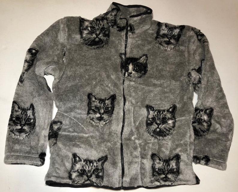 ZooFleece Grey Cats Faces Polar Fleece Jacket Best Friend Gift Etsy