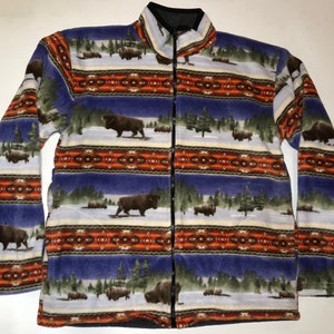ZooFleece Bison Buffalo Animal Sweater Winter Fleece Jacket Sweater Funny Sweater Christmas xmas S