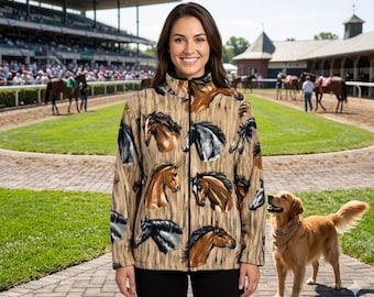 ZooFleece Horse Heads Horses Equestrian Fleece Jacket Winter Warm Sweater S-XL