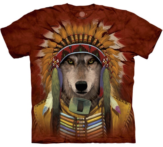 Wolf Spirit Chief Native American Indian Feather … - image 1