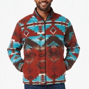 Zoofleece Southwestern Aztec Blue Red Tribal Native American Jacket S-L