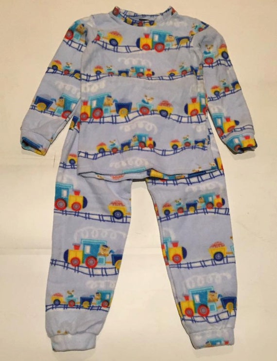 Kids Boys Plush Comfortable Baby Blue Train Fleece Pj's Winter