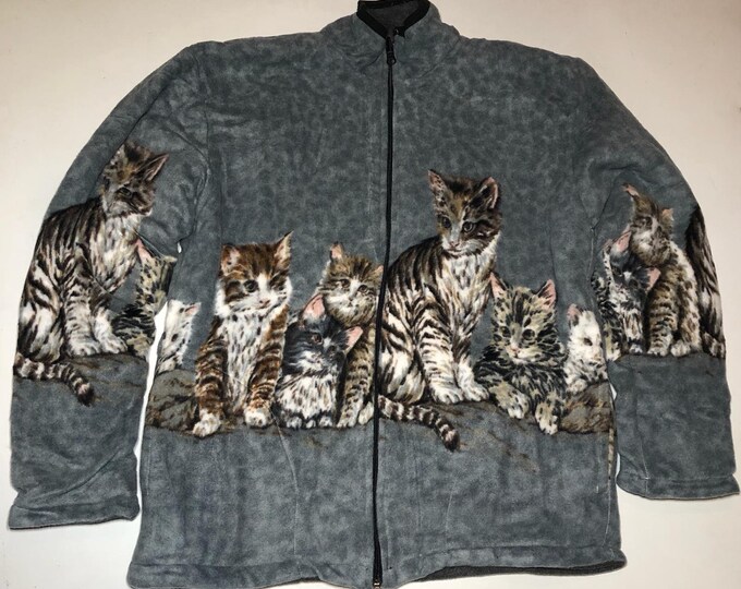 Zoofleece Grey Cats Faces Reversible Fleece Jacket Best Friend Gift for