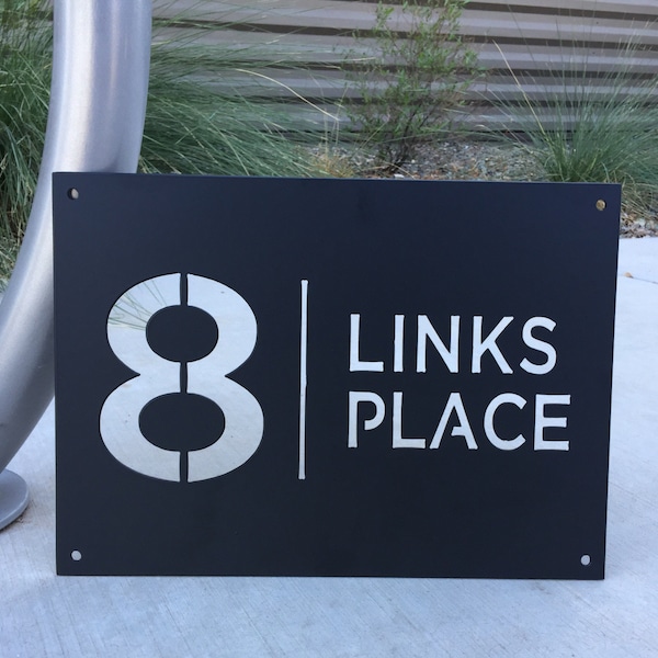 Placa de endereço de metal personalizada de 10" x 14" números de casa e placa de endereço de rua - corte de plasma em aço macio