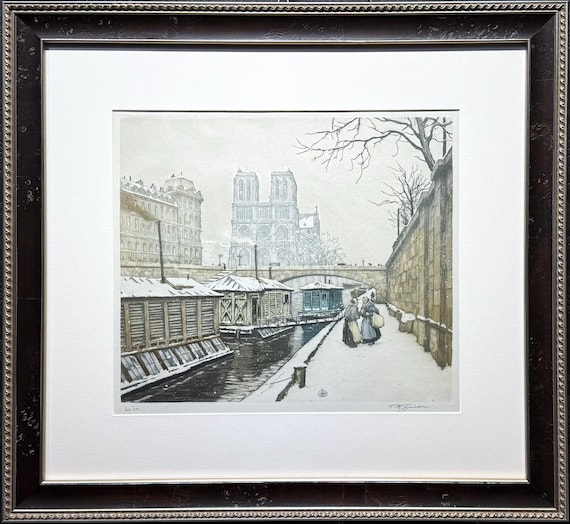 Tavik F. Simon "Petite Pont" Original 1926 color aquatint etching