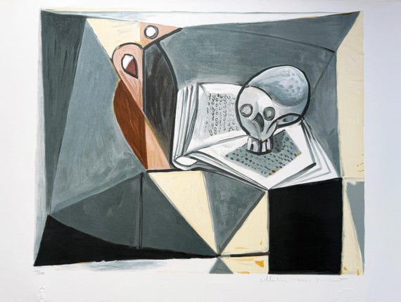 PABLO PICASSO "Tete de mort et livre" Estate Limited edition lithograph signed by Marina Picasso