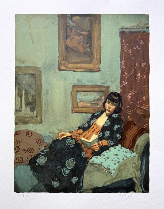 MALCOLM T LIEPKE "Woman reading" Original limited edition lithograph