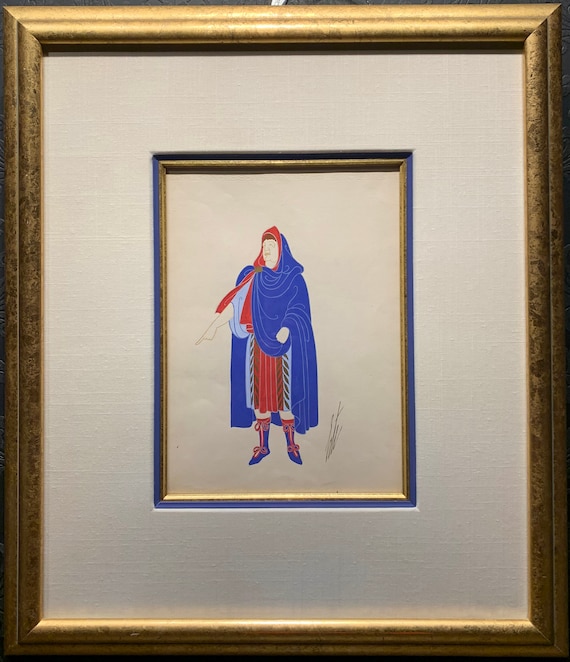 ERTE Original Painting, Gouache on Paper "Claude", Signed, COA