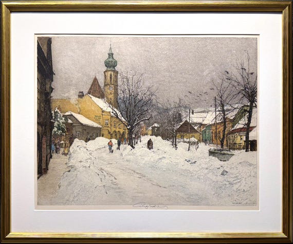 Luigi Kasimir "Grinzing" Original color etching