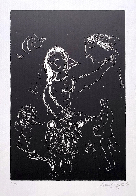 MARC CHAGALL "Blanc sur Noir", Original limited edition lithograph hand signed