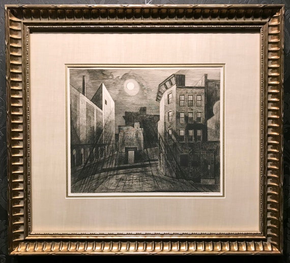 Armin LANDECK Original Drypoint and Engraving "Manhattan Moonlight"