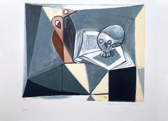 PABLO PICASSO "Tete de mort et livre" Estate Limited edition lithograph signed by Marina Picasso