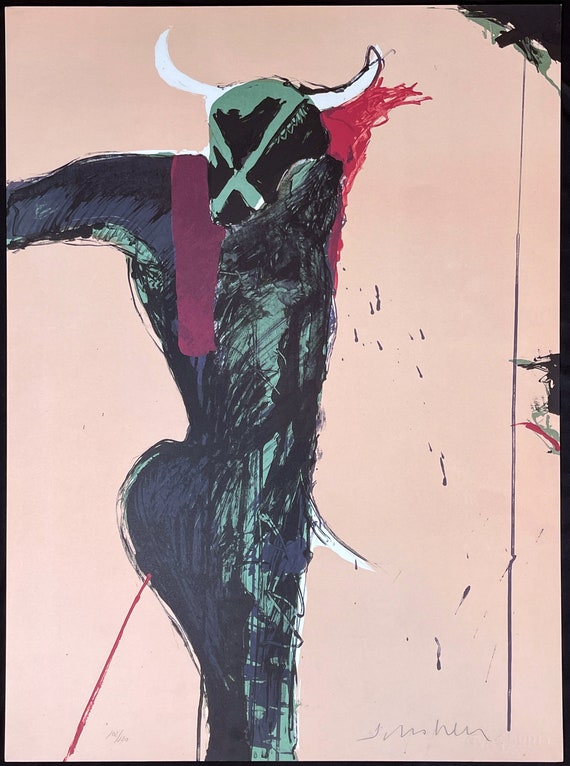 FRITZ SCHOLDER "Portrait of a Man-Bull" Original Lithograph Signed Numbered COA
