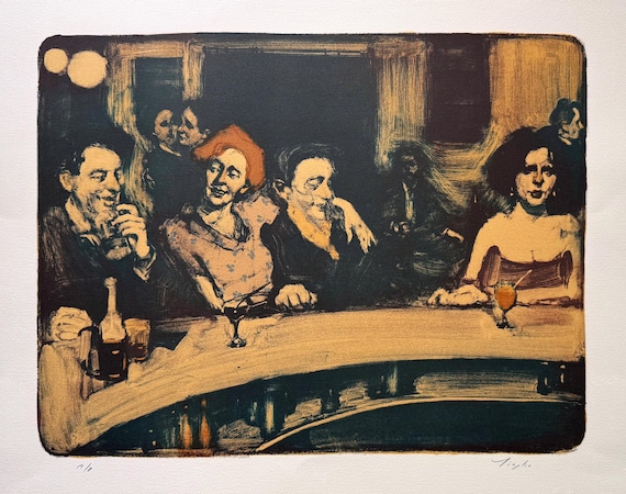 MALCOLM T. LIEPKE "Bar Scene" Original limited edition lithograph