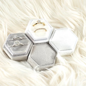 Wedding Collection For Mr & Mrs Velvet Ring box Hexagon Shape For Flat Lay Engagement ,Wedding Rings ,Keepsake and Detail Photos
