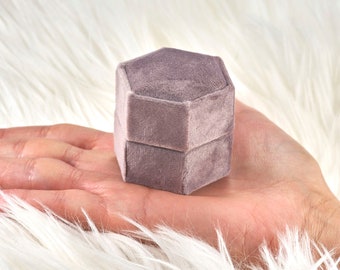 Heirloom Lavender Velvet Ring Box Single Slot Hexagon for Proposal Engagement and Wedding Photos Keepsake Box