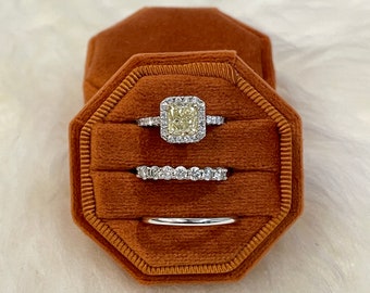 3 Slots Velvet Ring Box Holds 3 Rings Great For Bridal Photo Detail Props, Keepsake, Monogram Flat Lay