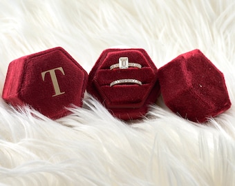 Red Velvet Hexagon Ring Box: Engagement Keepsake, Bridal Photo Prop
